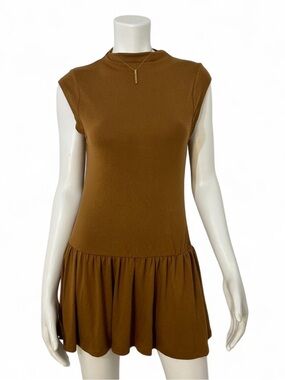 NWT Free People Casual Beach Good Feels Drop Waist Mini Dress - Brown